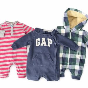 Baby Boy Bundle 3pc GAP + Fleece Hoodie Rompers Size 6-9M Cozy Fall/Winter